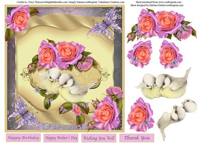 Purple & Gold Roses & Butterflies Topper & Decoupage