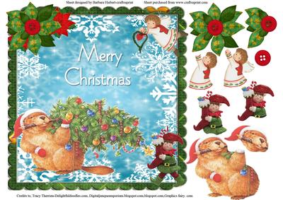 Beaver Merry Christmas Card Topper & Decoupage