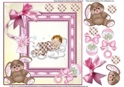 Baby Girl Bows & Bunny & Buttons Topper & Decoupage