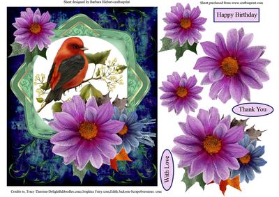 Frost Flowers & Exotic Bird Topper & Decoupage