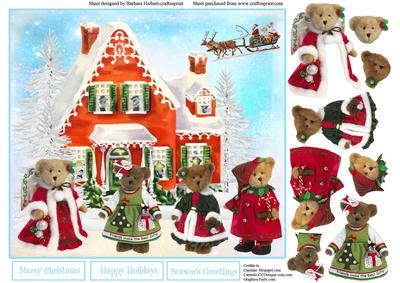Teddy Bear Christmas House Topper & Decoupage