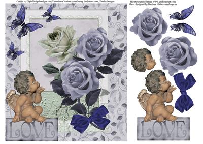 Roses Blue Love & Kisses Topper & Decoupage
