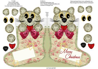 Silly Cat Cut & Fold Christmas Sock & Decoupage