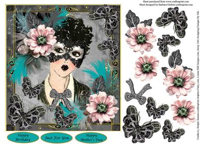Jewels, Butterflies, Flowers & Masked Lady & Decoupage