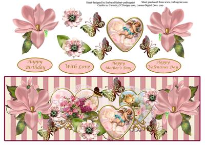 Hearts and Flowers Romantic Dl. Topper & Decoupage