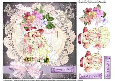 Shy Kitten and Flowers Topper & Dcoupage