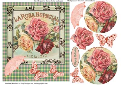 Advertizing Sign with Vintage Roses Topper & Decoupage