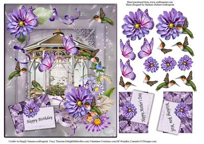 Spring Humming Birds & Butterflies Scene Card Topper