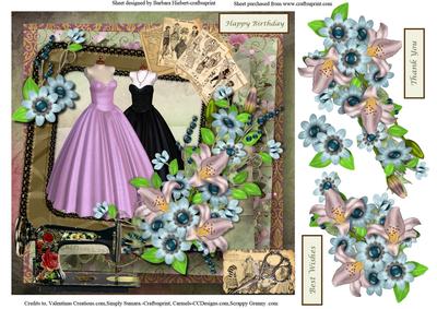 Sewing a Ballgown Card Topper & Decoupage