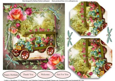 Flower Rose Cart Card Topper & Pyramid Layers