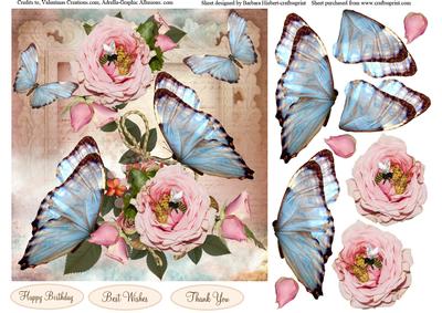 Wild Roses and Blue Butterflies Topper & Decoupage