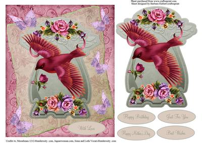 Cottage Garden Fantasy Bird Card Topper
