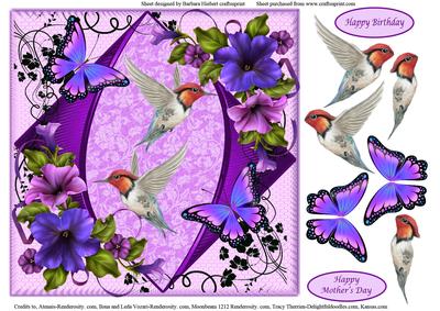 Floral Birds and Butterflies Topper & Decoupage
