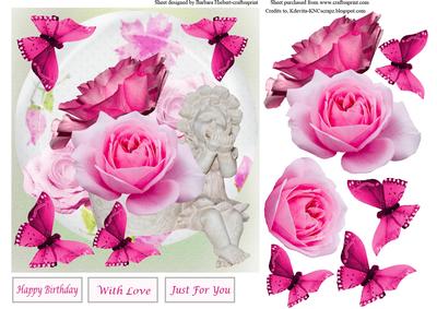 Pink Rose and Pink Butterfly Topper & Decoupage