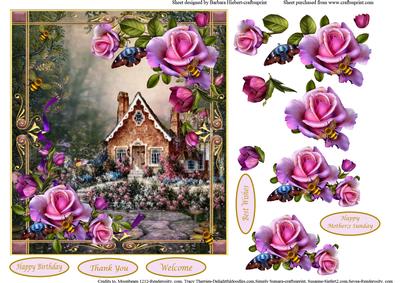 Country Flower Cottage Topper & Decoupage