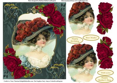 Red Rose Victorian Lady Pyramid Decoupage