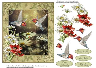 Humming Birds and Daisy Flowers with Decoupage