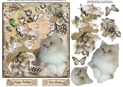 Soft Kitty and Flowers Topper & Decoupage
