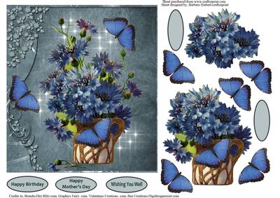 Blue Vintage Flowers Jug with Decoupage