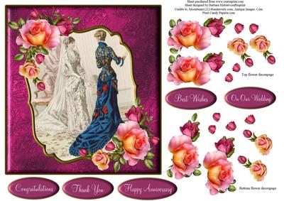 Vintage Bride with Rose Decoupage