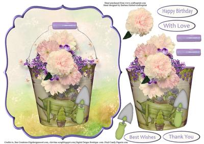 Pail of Flowers Shapped Topper with Decoupage