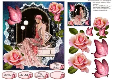 Rose Pink Lady and Lace with Decoupage