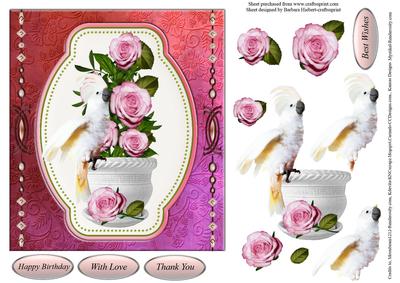 Parrott Loves Rose Pot with Decoupage
