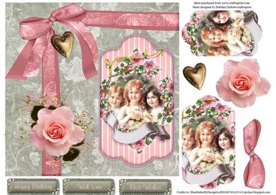 Pink Rose Girls Topper with Pyramid & Decoupage