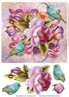 Birds and Flowers Topper with Decoupage