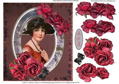 Lady Portrait with Shabby Rose Decoupage