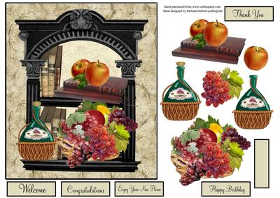Bookshelf with Wine and Fruit Decoupage