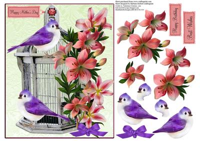 Blue Birds and Tiger Lily Flowers and Decoupage