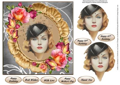 Blush Rose Pink with Lady Portrait with Decoupage