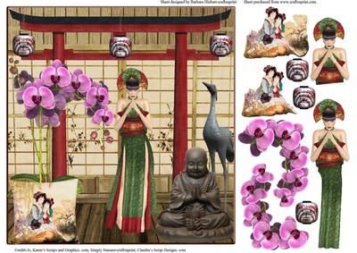 Asian Scene Card Topper with Decoupage