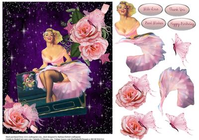 Up in the Stars with Pink Roses and Decoupage