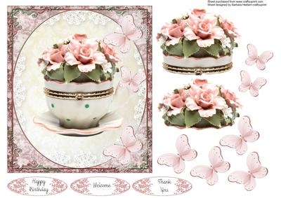 Rose Tea Cup Topper with Decoupage