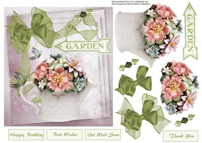 Porcelaine Garden Flowers with Decoupage