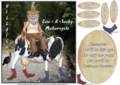 Cow-a-socky Motorcycle Topper,insert,tags