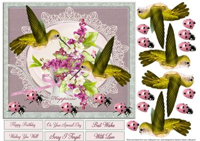 Humming Birds & Pink Lady Bugs with Decoupage
