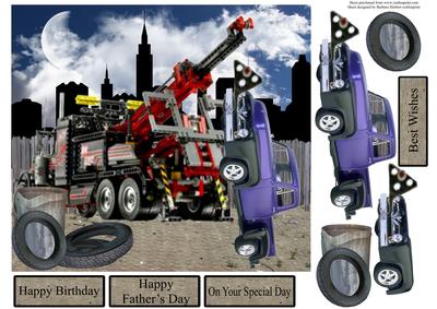 Tow Truck Wrecking Topper with Decoupage