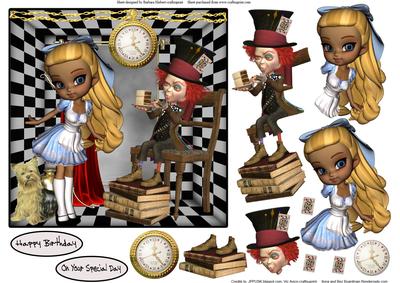 Alice Waiting Card Topper with Decoupage