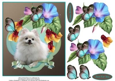 Pomeranian and Flowers with Decoupage