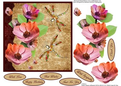 Flower and Dragon Fly Topper with Decoupage