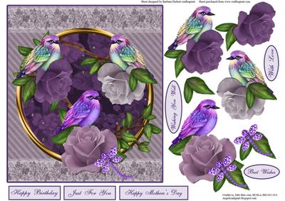 Purple Rose Card Topper with Decoupage
