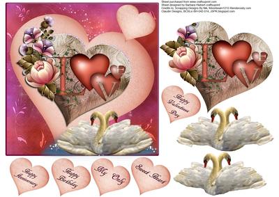 Pink Heart and Swan Love Topper with Decoupage