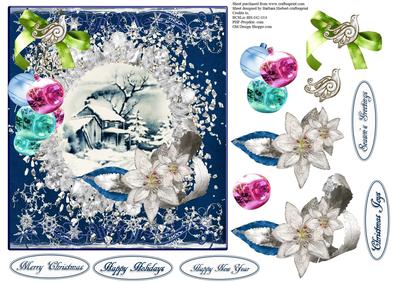 Snowflake Blue Scenic Topper with Decoupage