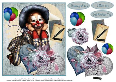 Twinkle Clown Hearts Topper with Decoupage