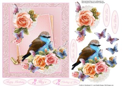 A Ladies Bird with Roses Topper with Decoupage