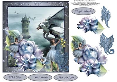 Faery Dragon Fantasy Land Topper with Decoupage