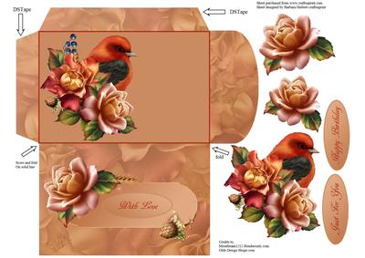 Gift Card Envelope with Bird and Rose Decoupage